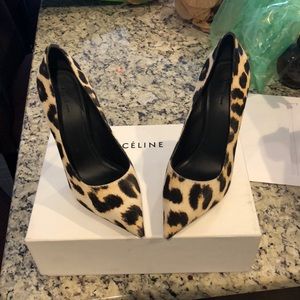 Celine pony fur pump leopard pumps
